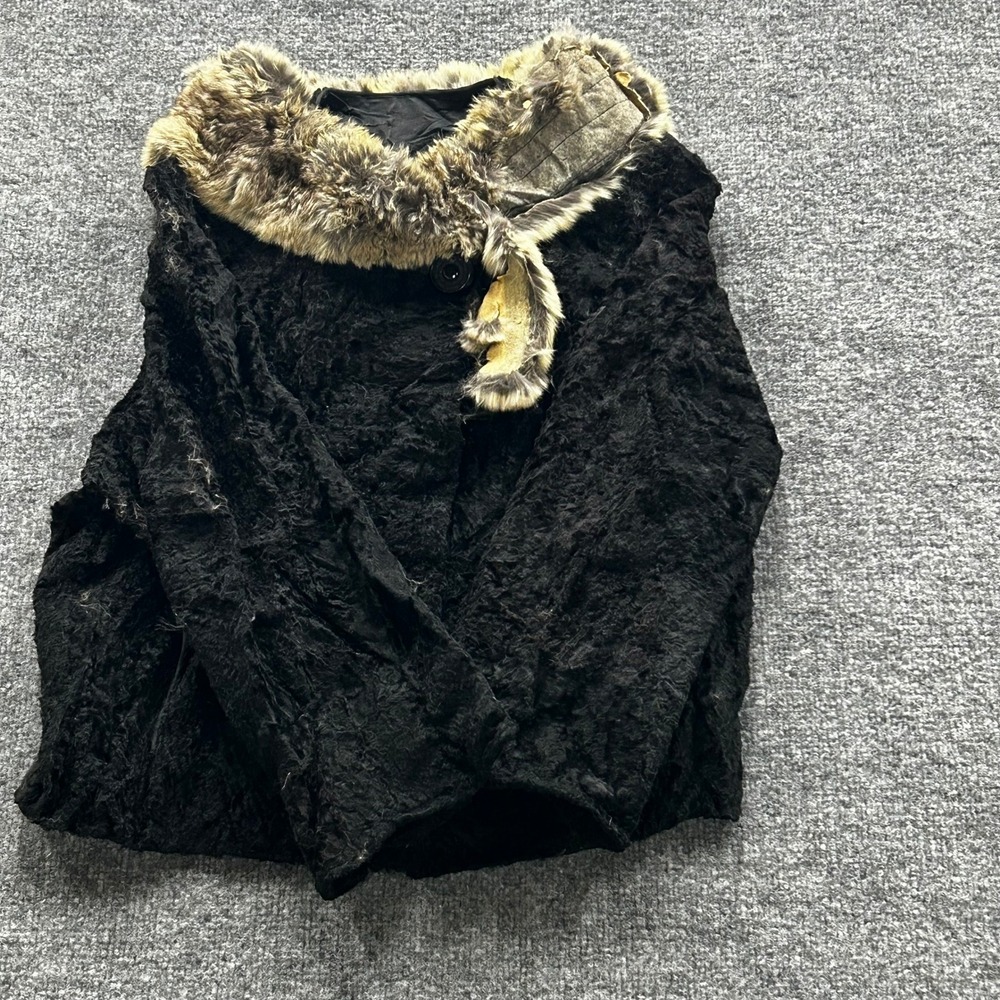 Unbranded Jacket Womens Size M Black Textured Faux Fur Contrast Collar Vintage